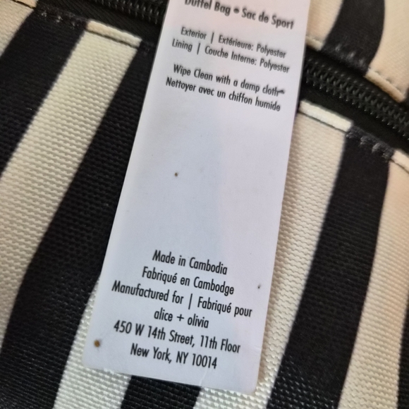 Alice + Olivia Black and White Striped Weekender Duffle Bag - Picture 7 of 11